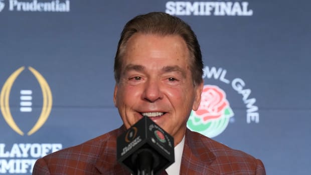 Alabama Crimson Tide head coach Nick Saban at the Rose Bowl coaches press conference at the Sheraton Grand.